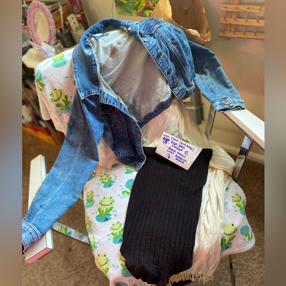 Black pencil skirt and cropped jean jacket
